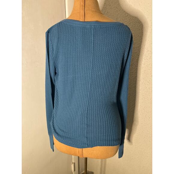 Aeropostale Waffle Knit Thermal Long Sleeve Tee L Turquoise Cabincore Classic - Picture 2 of 11